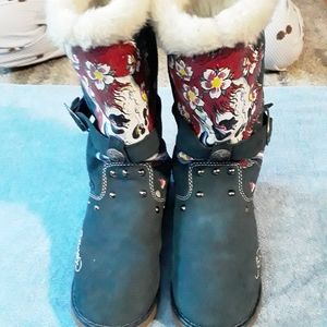 Don Ed Hardy blue suede boots